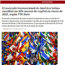 El mercado transaccional de Amrica Latina moviliz un 10% menos de capital en enero de 2023, segn TTR Data